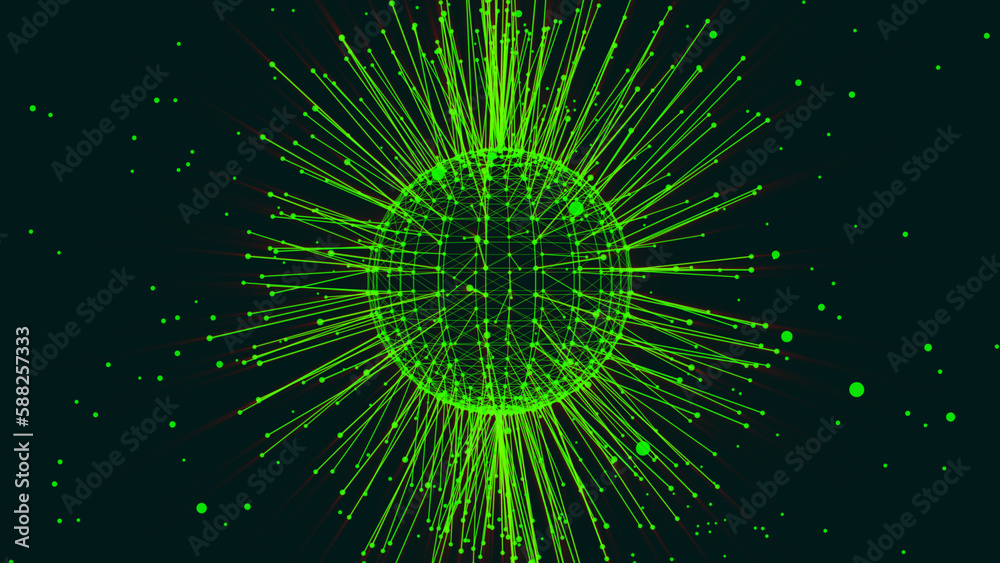 Poster futuristic connected dots and lines sphere plexus. abstract red plexus technology science on rotatin