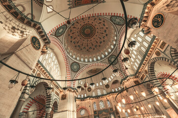 Interior details of Suleymaniye Mosque in Istanbul Turkey