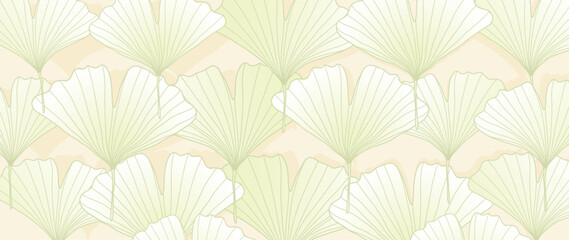 Fototapeta na wymiar Vector green botanical background with delicate ginkgo biloba leaves for text, covers, backgrounds, wallpapers