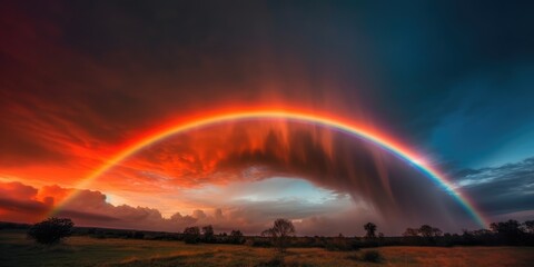 Circular rainbow cloud with amazing sunset