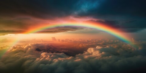 Fototapeta premium Circular rainbow cloud with amazing sunset