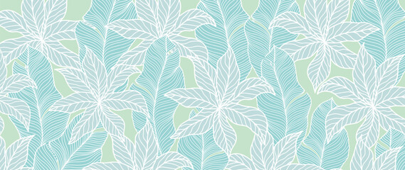 Vector botanical blue background with banana leaves and palm leaves for decor, covers, wallpapers, cards and presentations