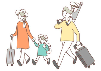 旅行に出かける家族