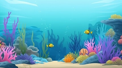 Tropical sea underwater fishes on coral reef. Aquarium oceanarium wildlife colorful marine panorama landscape Generative AI