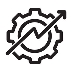 Productivity icon. cogwheel with arrow sign representing increase in performance, production, work process and operation efficiency. efficient capability logo. increase productivity icon. - stock vect
