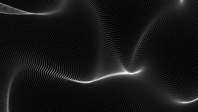 Vector illustration. Halftone texture with dots. Geometric abstract background with connected lines and dots. Molecule and communication background. Wave flow.