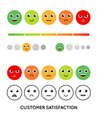 Set of Satisfaction Rating Icons. Set of Feedback Icons in form of emotions. Excellent, good, normal, bad, awful. Vector illustration.