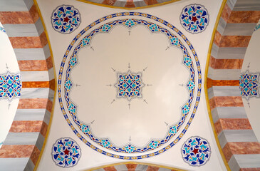 tile patterns on the ceiling of the mosque courtyard  