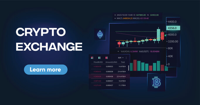 Concept Trading platform. Digital money, cryptocurrency, investment, finance and trading. Crypto Exchange vector illustration