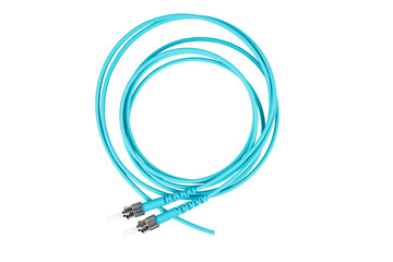 Fiber optic patch cord cables on white background