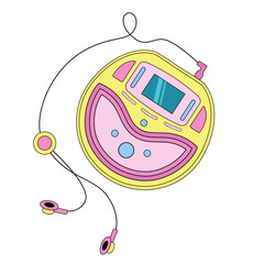 Retro music player with headphones, Y2K collection object, sticker, portable music system.