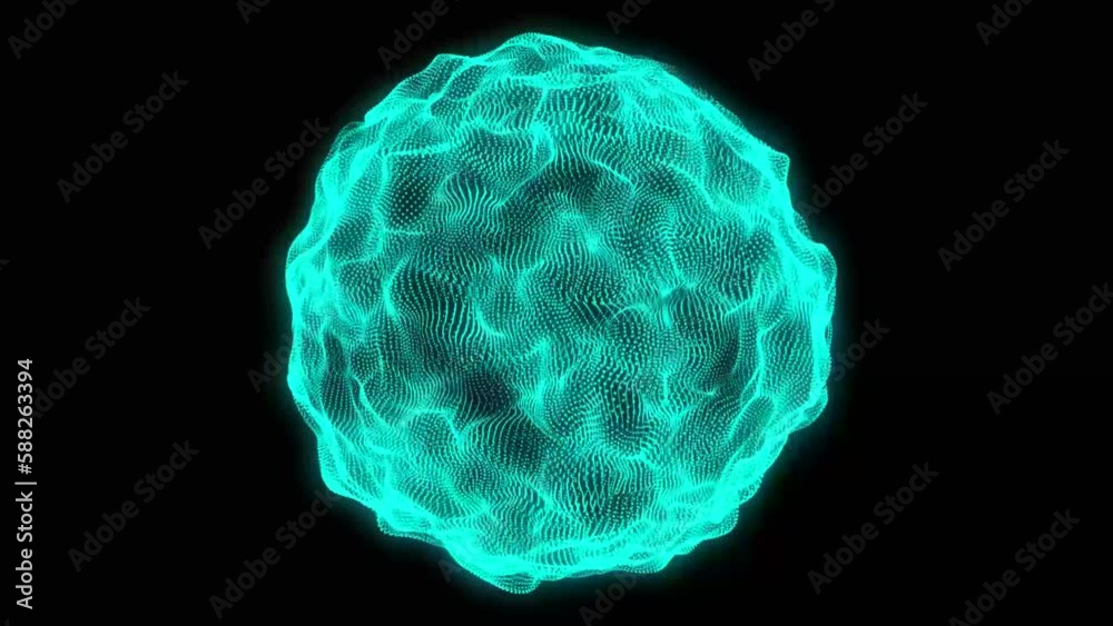 Aufkleber looped rotation waves on abstract sphere of particles. abstract mesh spheres. spinning of particles.