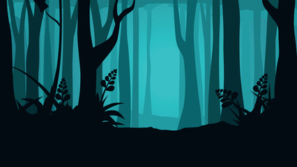 a dark silhouette forest layered parallax ready
