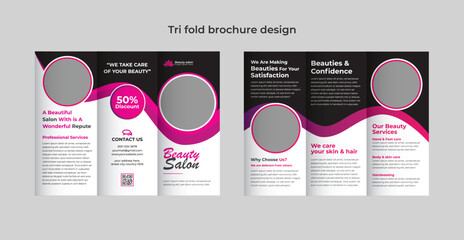 Vector beauty salon trifold brochure design template