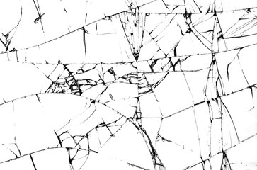 Texture of broken glass, cracks on glass with white background, concept of cracks for design.