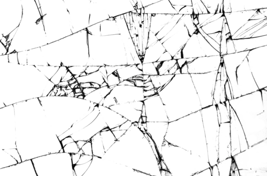 Texture of broken glass, cracks on glass with white background, concept of cracks for design.
