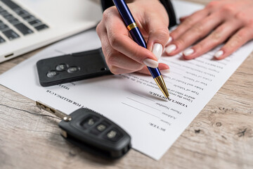 Concept of buying or renting new car at dealership.