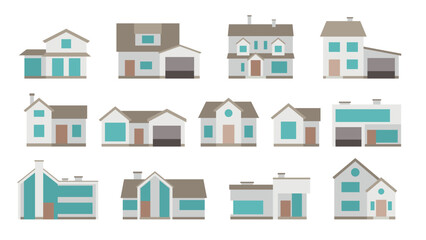 different modern houses set isolated on white