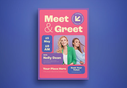 Pink Geometric Shapes Meet And Greet Flyer Layout