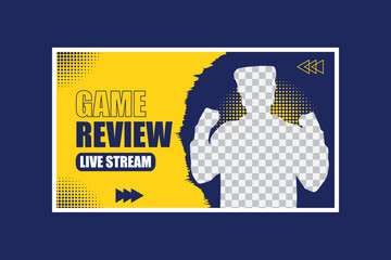 Abstract trendy modern youtube video game reviews thumbnail and web banner vector design template.