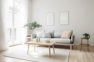 Modern living room in grey and beige colors, interior created with ai generative tools