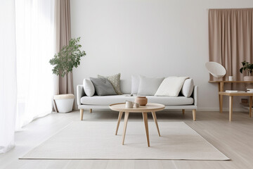 Modern living room in grey and beige colors, interior created with ai generative tools