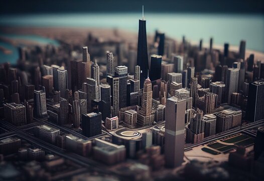 Cityscape. Business City. Business Travel .Cityscape. Concept Business Cosmopolitan Family Obama Politicians Segregation, Business.Immersive Subjective View Of The City Of Chicago, USA. Generative AI