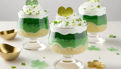 green jello in the cup with cream topping with green sprinkles, generative AI - obrazy, fototapety, plakaty
