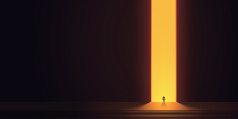 man standing at huge entrance with light - 588268395