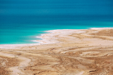 Jordan, Dead Sea coastline, salt crystals texture, high angle view