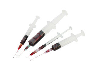 set of syringe with blood on transparent background png file