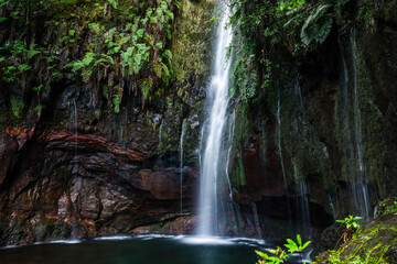 Naklejka na ściany i meble 25 Fontes Waterfall and springs in Rabacal, Medeira island of Portugal