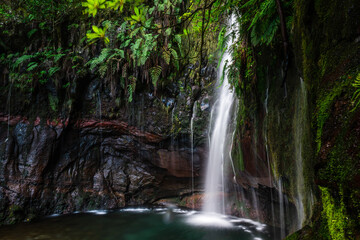 Fototapeta na wymiar 25 Fontes Waterfall and springs in Rabacal, Medeira island of Portugal
