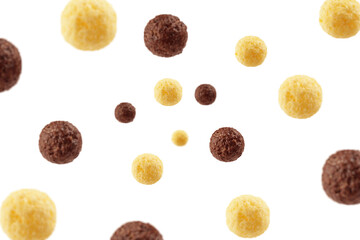 Falling corn ball, isolated on white background, selective focus