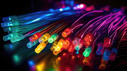 Naklejka premium Colored electric cables and led. Generative AI