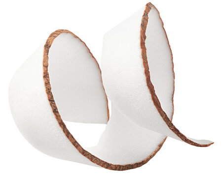 Coconut curls, shavings, isolated on white background, full depth of field