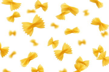 Falling raw Farfalle, uncooked Italian Pasta, isolated on white background, selective focus