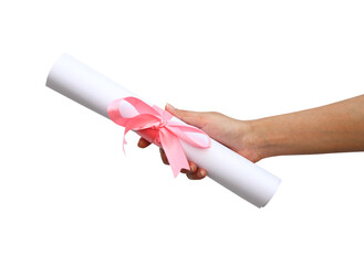 graduation diploma in hand on transparent background png file