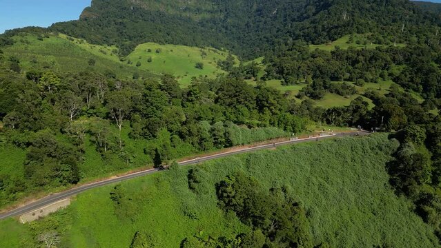 Aerial views of the boarder crossing in the upper Numinbah Valley, Queensland and Northern New South Wales.