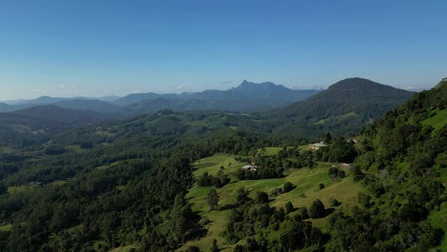 Aerial views of Mt Warning from the  upper section of Numinbah Valley, Queensland and Northern New South Wales.