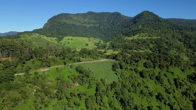 Aerial views of the boarder crossing in the upper Numinbah Valley, Queensland and Northern New South Wales.