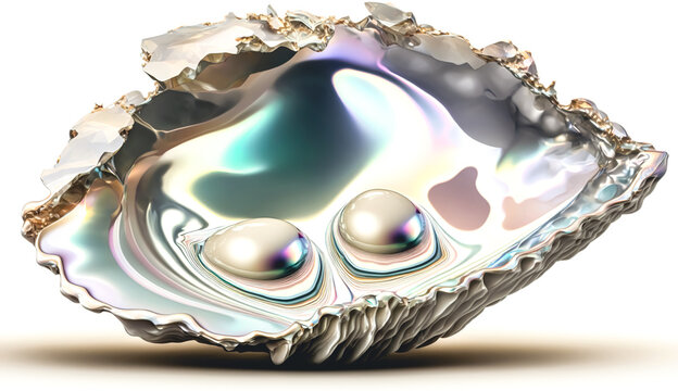 Abstract background, seashell with pearls, generative AI.