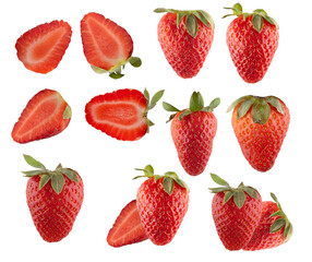 strawberries in different angles on an isolated white background png
