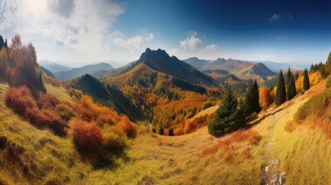 Panorama mountain autumn landscape. Generative AI