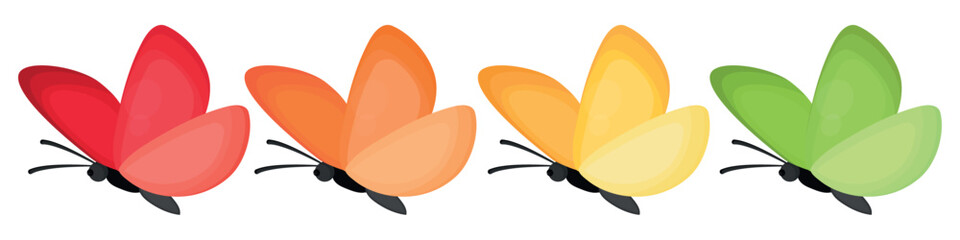 Vector image of multicolored butterflies. The concept of spring and summer. Colorful flying insects. An element for your design