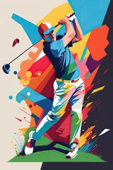 Zelfklevend Fotobehang Golf sport player in action swing. Generative AI © AdriFerrer