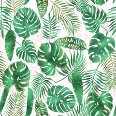 Fotobehang Tropical leaves seamless pattern, exotic background, summer design, Hawaii, green leaf, trendy pattern, summer design © Patrycja