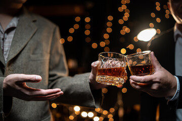 Celebrate whiskey a friendly party in restaurant.