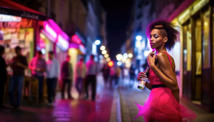 Prostitute working the street wearing sensual clothes in the night life