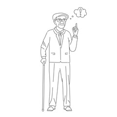 old man came up with something. vector illustration. The man had a good idea.